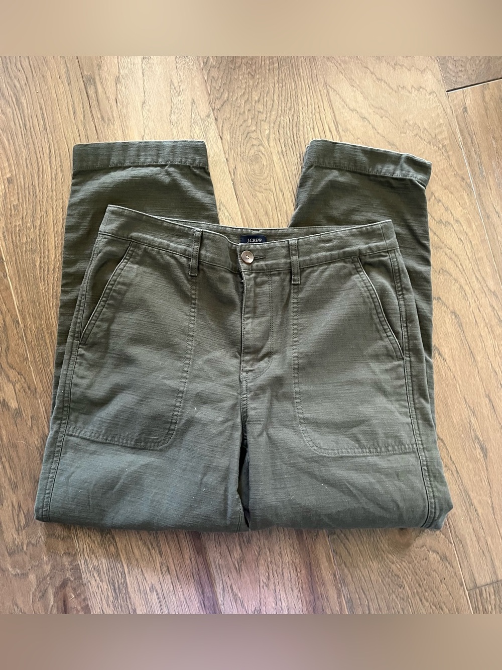 J.Crew Cotton Camp Pants Women's 8 Dark Green Tapered Leg Chino Gorpcore Utility